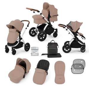 Ickle Bubba Prams & Pushchairs Ickle Bubba Stomp Luxe 9 Piece Pram - Silver / Desert / Tan