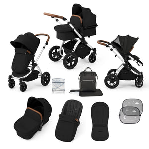 Ickle Bubba Prams & Pushchairs Ickle Bubba Stomp Luxe 9 Piece Pram - Silver / Midnight / Tan