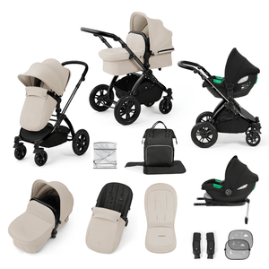 Ickle Bubba Travel Systems IcIckle Bubba Stomp Luxe 12 Piece Travel System with i-Size Cirrus Car Seat & ISOFIX Base -  Black / Stone / Black