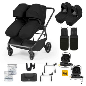 Ickle Bubba Travel Systems Ickle Bubba Altair Twin 17 Piece Travel System with i-Size Nimbus 180 Spin Car Seats & ISOFIX Bases - Black