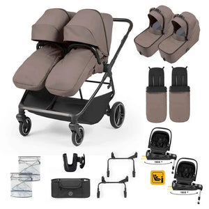 Ickle Bubba Travel Systems Ickle Bubba Altair Twin 17 Piece Travel System with i-Size Nimbus 180 Spin Car Seats & ISOFIX Bases - Mink