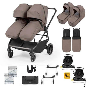 Ickle Bubba Travel Systems Ickle Bubba Altair Twin 17 Piece Travel System with i-Size Nimbus 180 Spin Car Seats & ISOFIX Bases - Mink