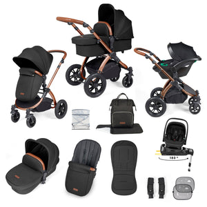 Ickle Bubba Travel Systems Ickle Bubba Stomp Luxe 12 Piece Travel System with i-Size Nimbus Car Seat & Spin ISOFIX Base - Bronze / Midnight / Tan