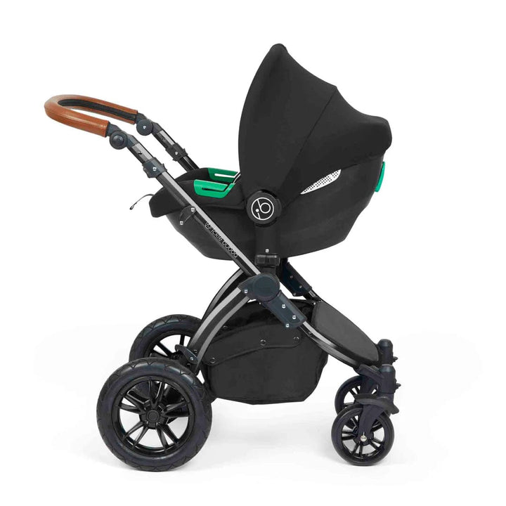 Ickle Bubba Travel Systems Stomp Luxe All-in-One Travel System With Isofix Base (Cirrus) - Black / Charcoal Grey / Tan