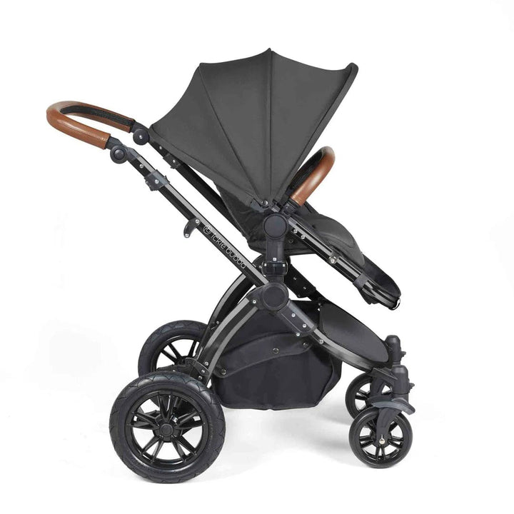 Ickle Bubba Travel Systems Stomp Luxe All-in-One Travel System With Isofix Base (Cirrus) - Black / Charcoal Grey / Tan
