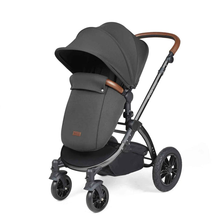 Ickle Bubba Travel Systems Stomp Luxe All-in-One Travel System With Isofix Base (Cirrus) - Black / Charcoal Grey / Tan
