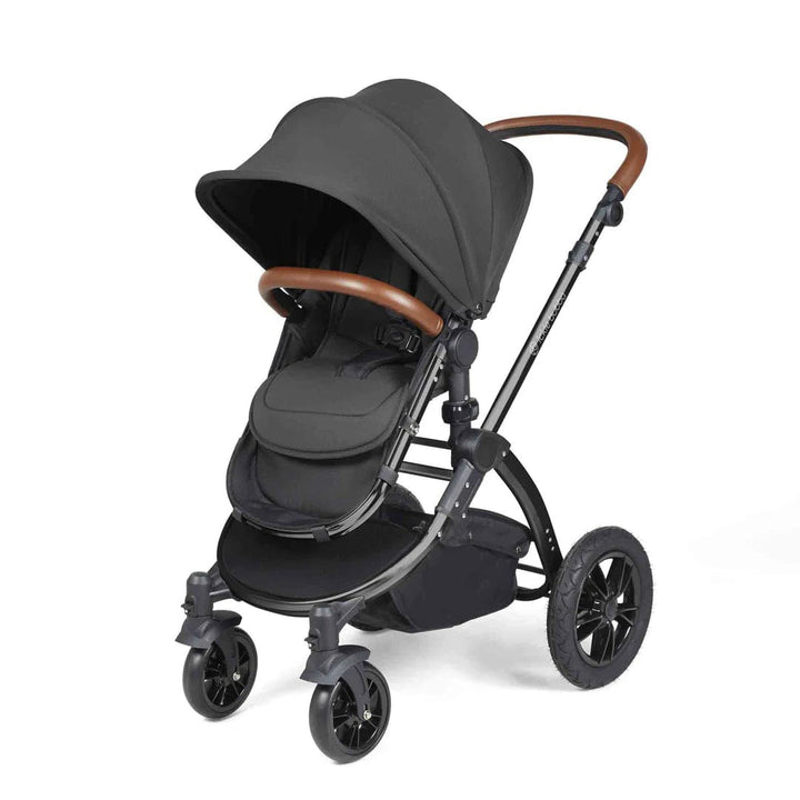 Ickle Bubba Travel Systems Stomp Luxe All-in-One Travel System With Isofix Base (Cirrus) - Black / Charcoal Grey / Tan