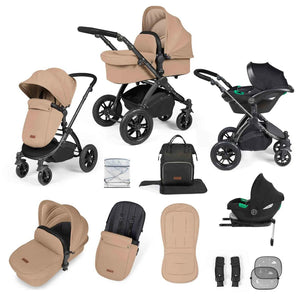 Ickle Bubba Travel Systems Stomp Luxe All-in-One Travel System With Isofix Base (Cirrus) - Black / Desert / Black