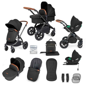 Ickle Bubba Travel Systems Stomp Luxe All-in-One Travel System With Isofix Base (Cirrus) - Black / Midnight / Tan