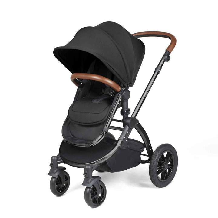 Ickle Bubba Travel Systems Stomp Luxe All-in-One Travel System With Isofix Base (Cirrus) - Black / Midnight / Tan