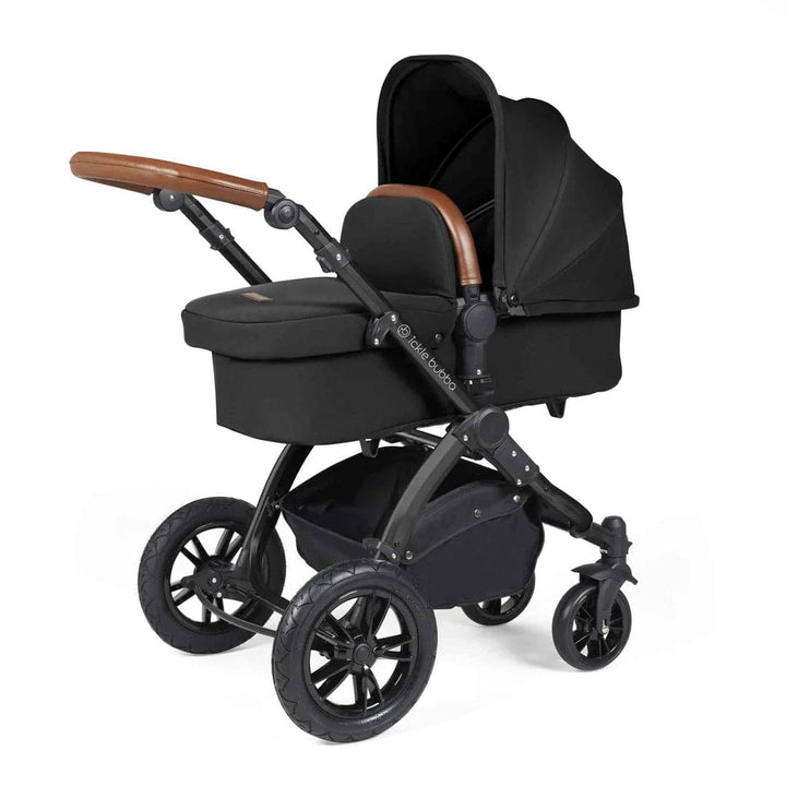 Ickle Bubba Travel Systems Stomp Luxe All-in-One Travel System With Isofix Base (Cirrus) - Black / Midnight / Tan