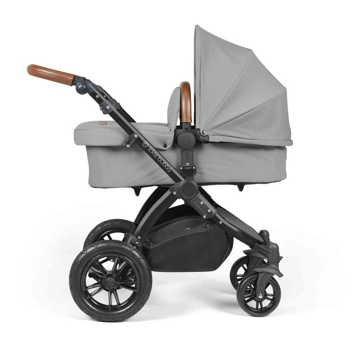 Ickle Bubba Travel Systems Stomp Luxe All-in-One Travel System With Isofix Base (Cirrus) - Black / Pearl Grey / Tan