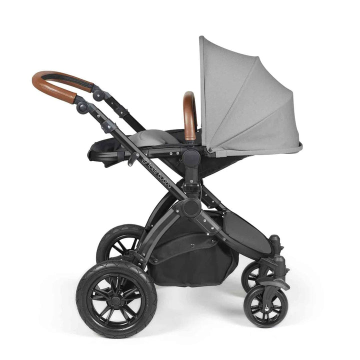 Ickle Bubba Travel Systems Stomp Luxe All-in-One Travel System With Isofix Base (Cirrus) - Black / Pearl Grey / Tan