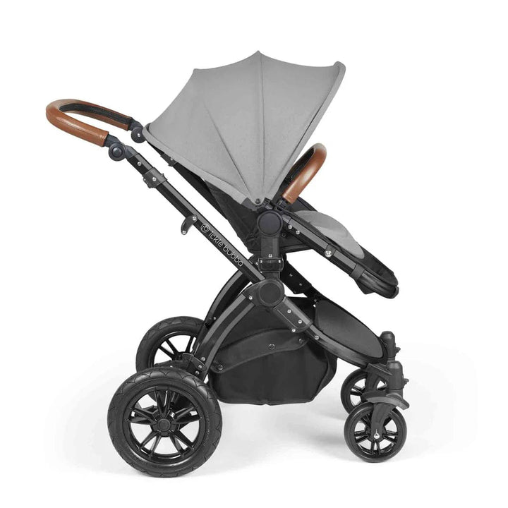 Ickle Bubba Travel Systems Stomp Luxe All-in-One Travel System With Isofix Base (Cirrus) - Black / Pearl Grey / Tan