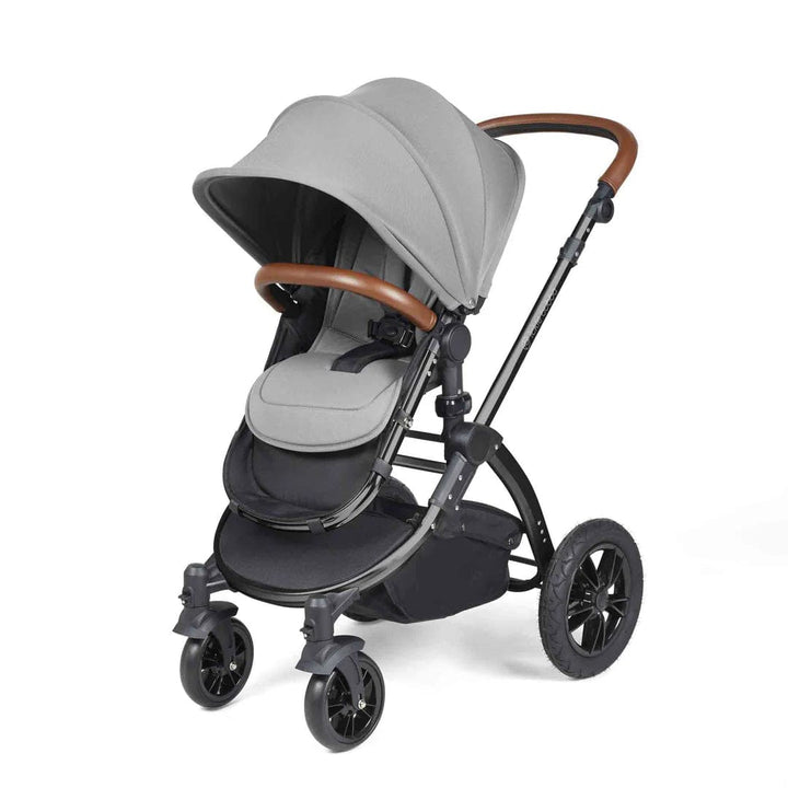 Ickle Bubba Travel Systems Stomp Luxe All-in-One Travel System With Isofix Base (Cirrus) - Black / Pearl Grey / Tan