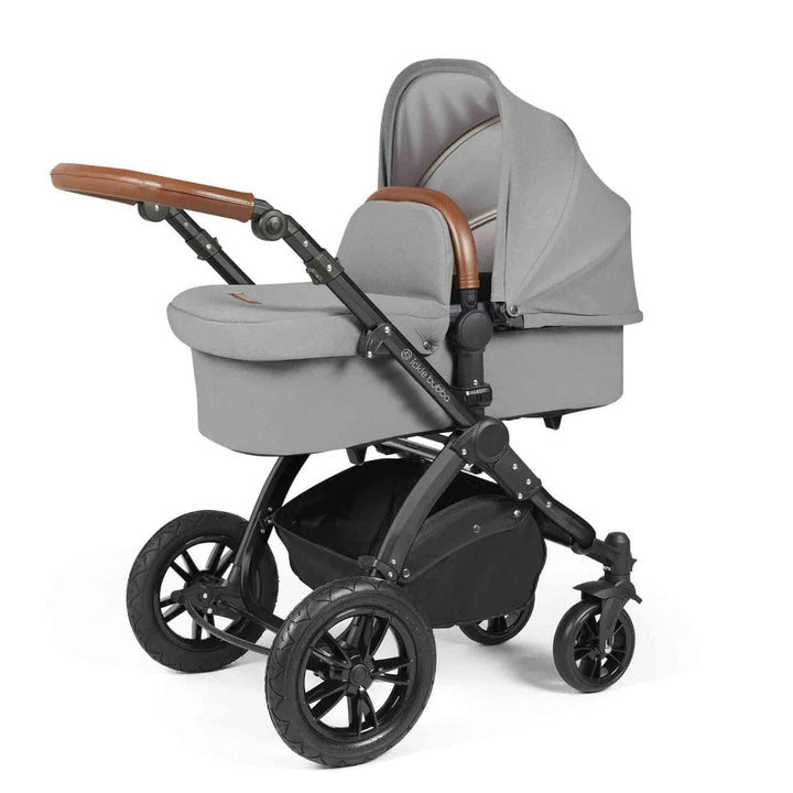 Ickle Bubba Travel Systems Stomp Luxe All-in-One Travel System With Isofix Base (Cirrus) - Black / Pearl Grey / Tan