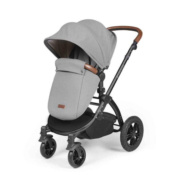 Ickle Bubba Travel Systems Stomp Luxe All-in-One Travel System With Isofix Base (Cirrus) - Black / Pearl Grey / Tan