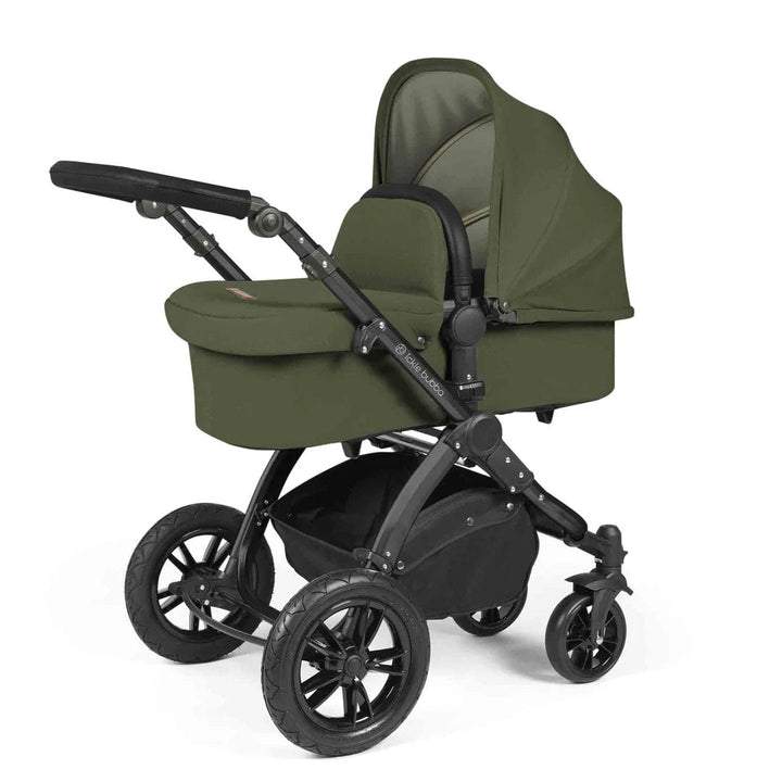 Ickle Bubba Travel Systems Stomp Luxe All-in-One Travel System With Isofix Base (Cirrus) - Black / Woodland / Black