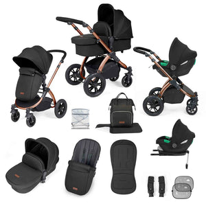 Ickle Bubba Travel Systems Stomp Luxe All-in-One Travel System With Isofix Base (Cirrus) - Bronze / Midnight / Black