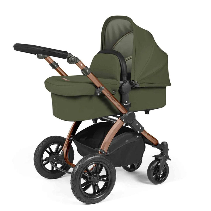 Ickle Bubba Travel Systems Stomp Luxe All-in-One Travel System With Isofix Base (Cirrus) - Bronze / Woodland / Black