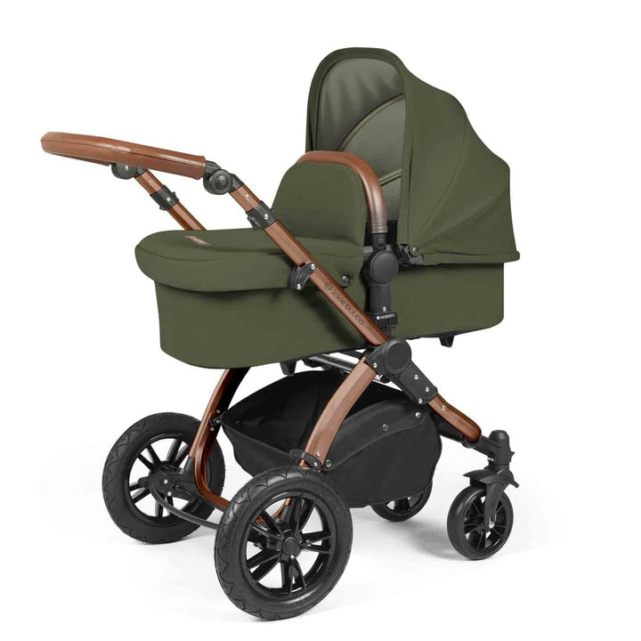 Ickle Bubba Travel Systems Stomp Luxe All-in-One Travel System With Isofix Base (Cirrus) - Bronze / Woodland / Tan