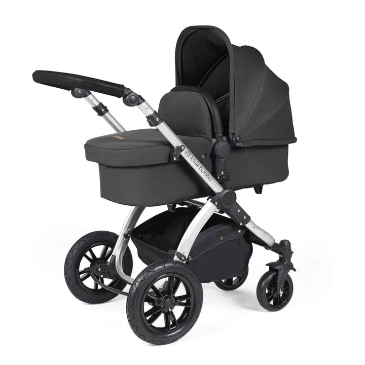 Ickle Bubba Travel Systems Stomp Luxe All-in-One Travel System With Isofix Base (Cirrus) - Silver / Charcoal Grey / Black