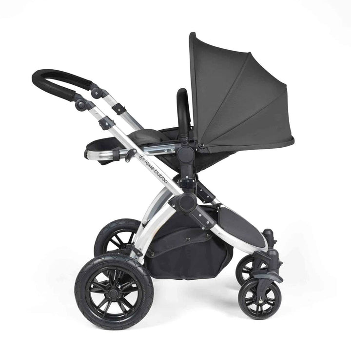 Ickle Bubba Travel Systems Stomp Luxe All-in-One Travel System With Isofix Base (Cirrus) - Silver / Charcoal Grey / Black