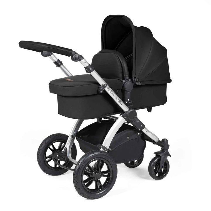 Ickle Bubba Travel Systems Stomp Luxe All-in-One Travel System With Isofix Base (Cirrus) - Silver / Midnight / Black