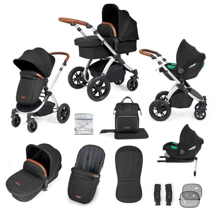 Ickle Bubba Travel Systems Stomp Luxe All-in-One Travel System With Isofix Base (Cirrus) - Silver / Midnight / Tan