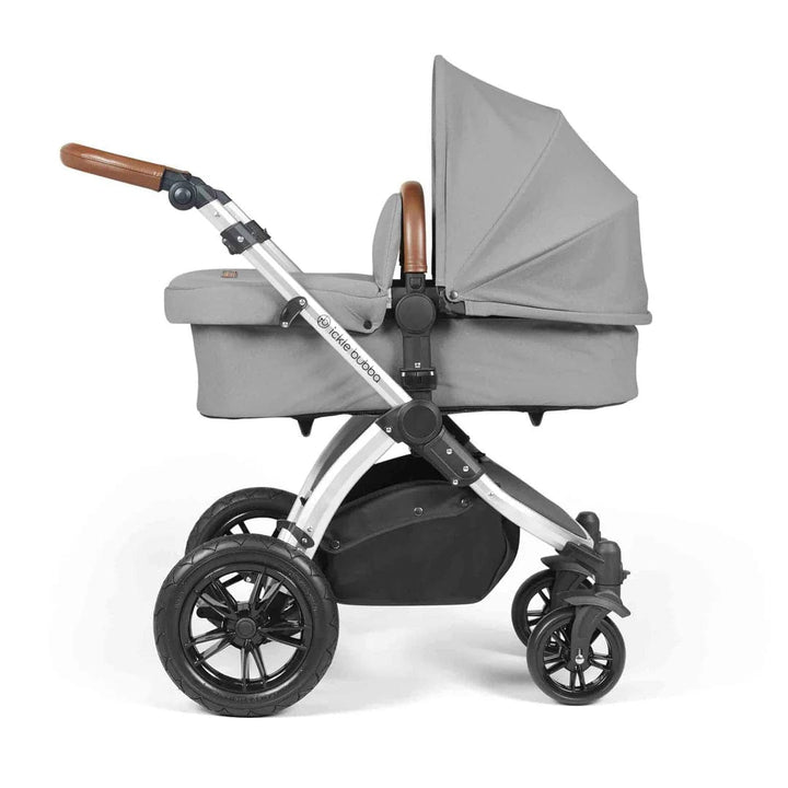 Ickle Bubba Travel Systems Stomp Luxe All-in-One Travel System With Isofix Base (Cirrus) - Silver / Pearl Grey / Tan