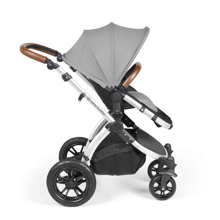 Ickle Bubba Travel Systems Stomp Luxe All-in-One Travel System With Isofix Base (Cirrus) - Silver / Pearl Grey / Tan