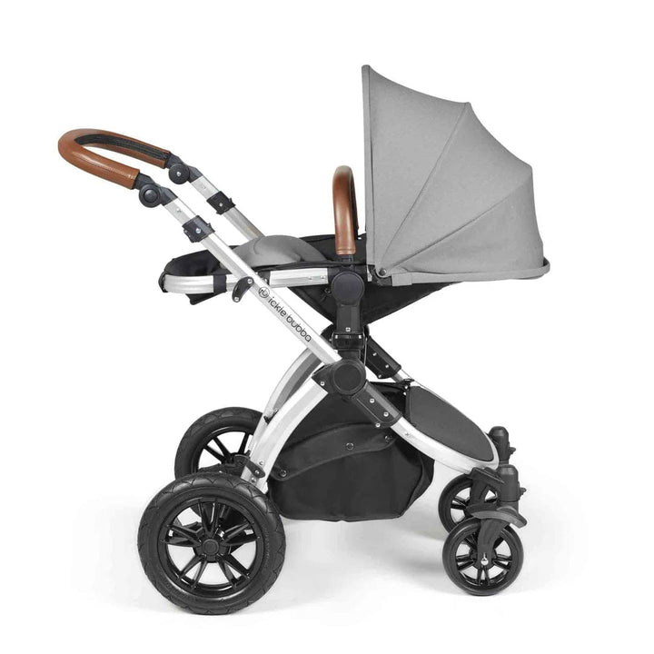 Ickle Bubba Travel Systems Stomp Luxe All-in-One Travel System With Isofix Base (Cirrus) - Silver / Pearl Grey / Tan