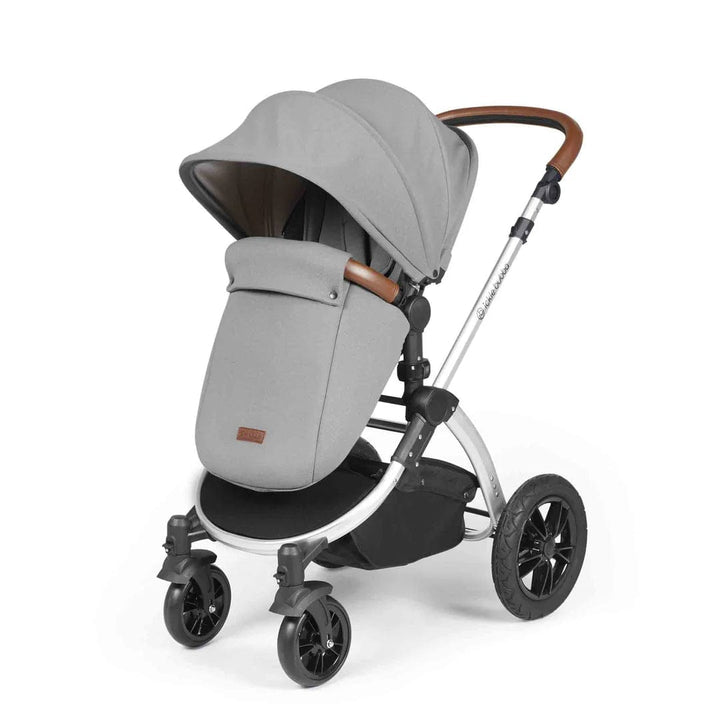 Ickle Bubba Travel Systems Stomp Luxe All-in-One Travel System With Isofix Base (Cirrus) - Silver / Pearl Grey / Tan