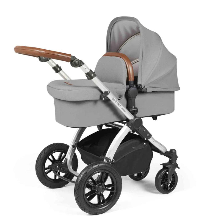 Ickle Bubba Travel Systems Stomp Luxe All-in-One Travel System With Isofix Base (Cirrus) - Silver / Pearl Grey / Tan