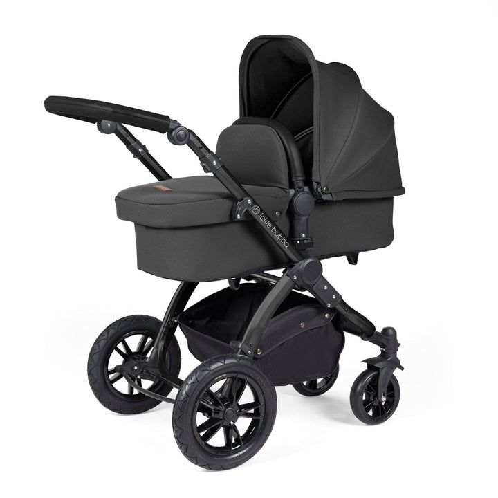 Ickle Bubba Wheels Ickle Bubba Stomp Luxe All-in-One i-Size Travel System (Stratus) with Bubba&Me - Black / Charcoal Grey / Black