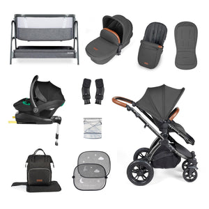 Ickle Bubba Wheels Ickle Bubba Stomp Luxe All-in-One i-Size Travel System (Stratus) with Bubba&Me - Black / Charcoal Grey / Tan