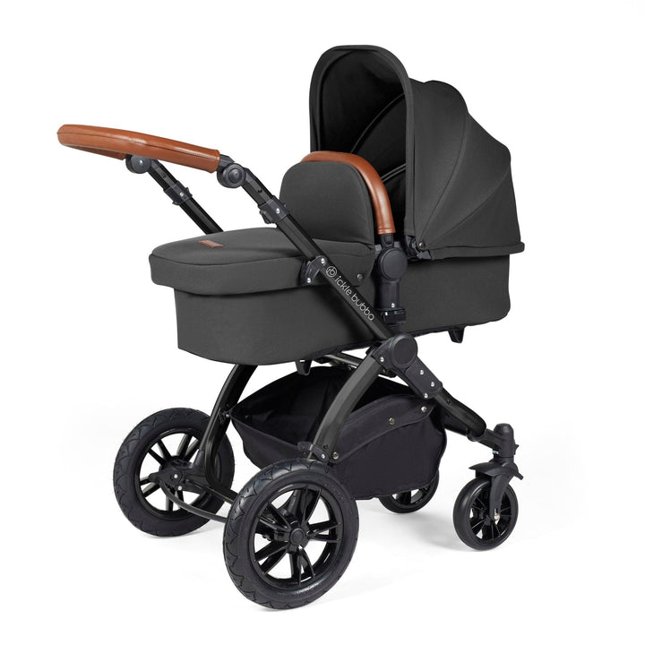 Ickle Bubba Wheels Ickle Bubba Stomp Luxe All-in-One i-Size Travel System (Stratus) with Bubba&Me - Black / Charcoal Grey / Tan