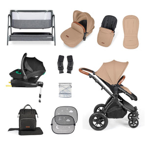 Ickle Bubba Wheels Ickle Bubba Stomp Luxe All-in-One i-Size Travel System (Stratus) with Bubba&Me - Black / Desert / Tan