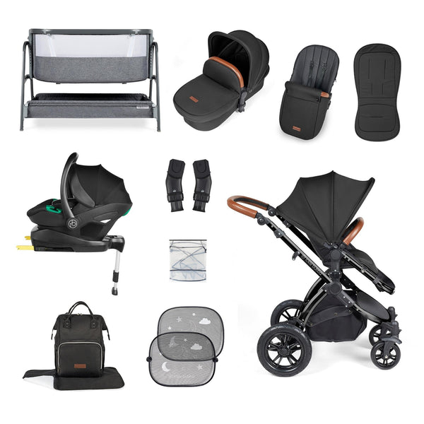 Ickle Bubba Wheels Ickle Bubba Stomp Luxe All-in-One i-Size Travel System (Stratus) with Bubba&Me - Black / Midnight / Tan