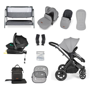 Ickle Bubba Wheels Ickle Bubba Stomp Luxe All-in-One i-Size Travel System (Stratus) with Bubba&Me - Black / Pearl Grey / Black