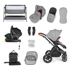 Ickle Bubba Wheels Ickle Bubba Stomp Luxe All-in-One i-Size Travel System (Stratus) with Bubba&Me - Black / Pearl Grey / Tan