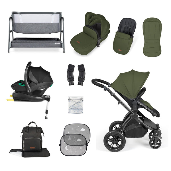 Ickle Bubba Wheels Ickle Bubba Stomp Luxe All-in-One i-Size Travel System (Stratus) with Bubba&Me - Black / Woodland / Black