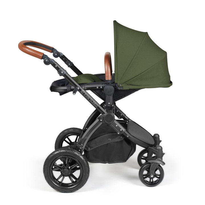 Ickle Bubba Wheels Ickle Bubba Stomp Luxe All-in-One i-Size Travel System (Stratus) with Bubba&Me - Black / Woodland / Tan