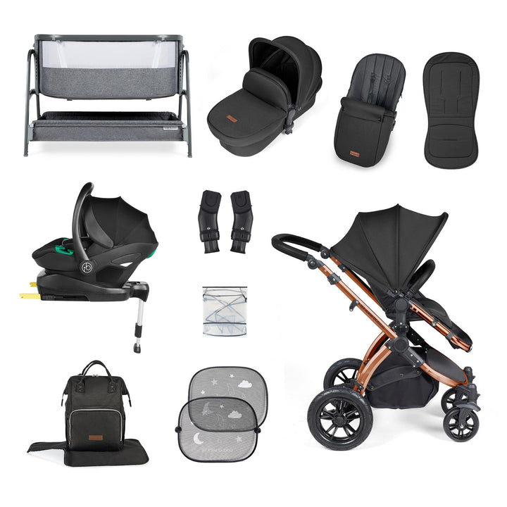 Ickle Bubba Wheels Ickle Bubba Stomp Luxe All-in-One i-Size Travel System (Stratus) with Bubba&Me - Bronze / Midnight / Black