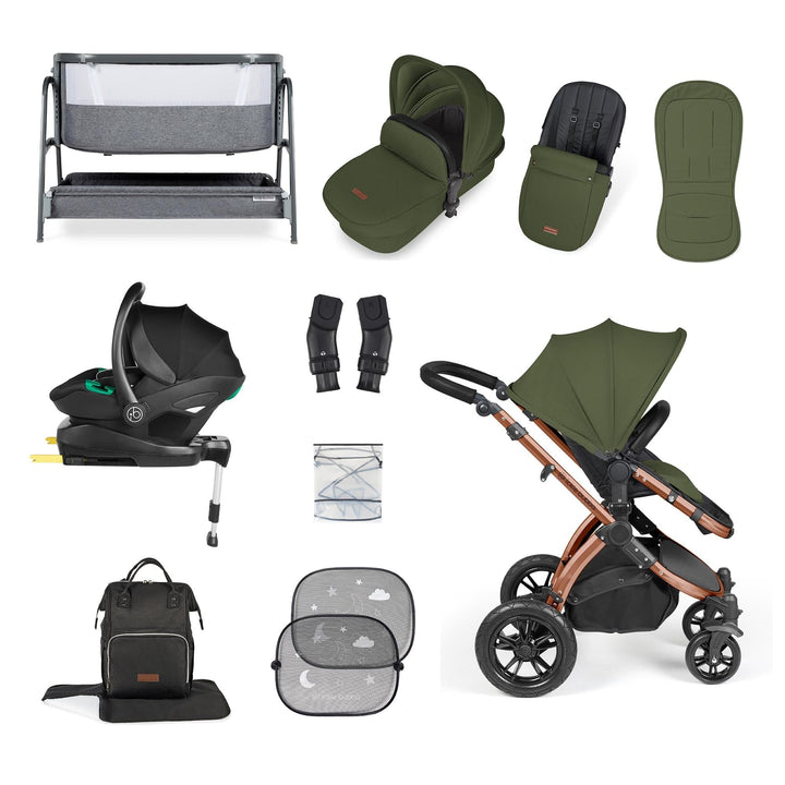 Ickle Bubba Wheels Ickle Bubba Stomp Luxe All-in-One i-Size Travel System (Stratus) with Bubba&Me - Bronze / Woodland / Black