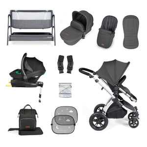 Ickle Bubba Wheels Ickle Bubba Stomp Luxe All-in-One i-Size Travel System (Stratus) with Bubba&Me - Silver / Charcoal Grey / Black