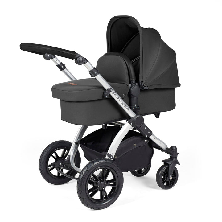 Ickle Bubba Wheels Ickle Bubba Stomp Luxe All-in-One i-Size Travel System (Stratus) with Bubba&Me - Silver / Charcoal Grey / Black