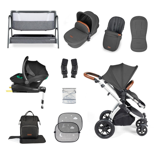 Ickle Bubba Wheels Ickle Bubba Stomp Luxe All-in-One i-Size Travel System (Stratus) with Bubba&Me - Silver / Charcoal Grey / Tan