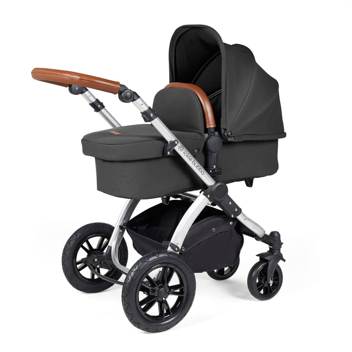 Ickle Bubba Wheels Ickle Bubba Stomp Luxe All-in-One i-Size Travel System (Stratus) with Bubba&Me - Silver / Charcoal Grey / Tan