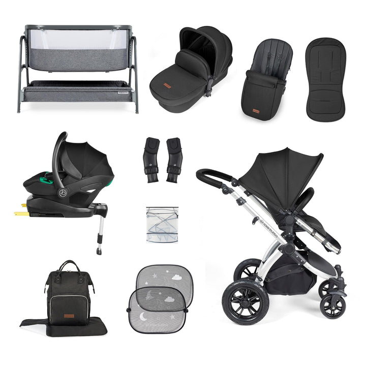 Ickle Bubba Wheels Ickle Bubba Stomp Luxe All-in-One i-Size Travel System (Stratus) with Bubba&Me - Silver / Midnight / Black